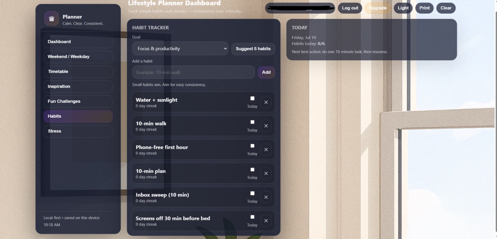 Premium Habit Tracker preview with daily habits